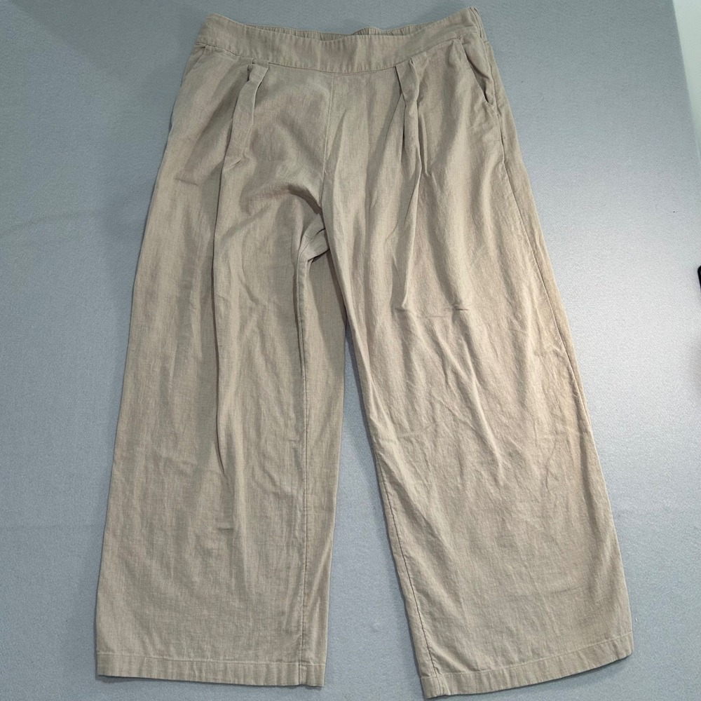 Abercrombie & Fitch Wide Leg Pants Womens XL Tan Linen Blend Pleated Cropped